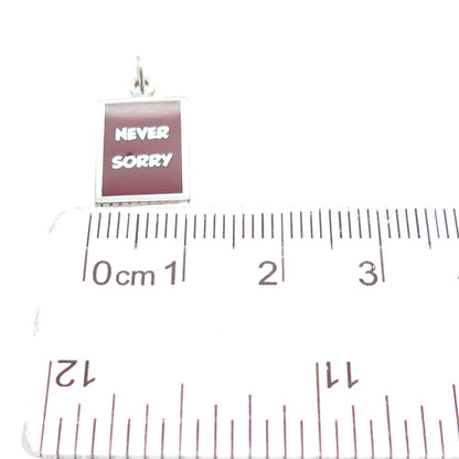 925 Sterling Silver Red Enamel Never Sorry Minimalist Charm Pendant