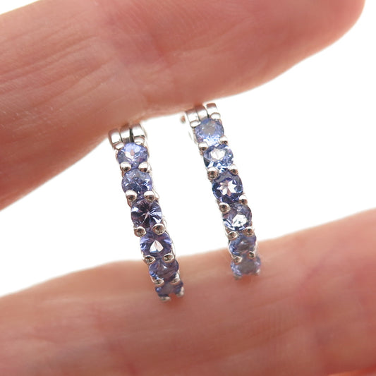 Chuck Clemency 925 Sterling Silver Real Round-Cut Tanzanite Hoop Earrings