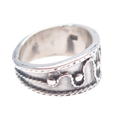 925 Sterling Silver Vintage Modernist Swirl Oxidized Ring Size 5.75