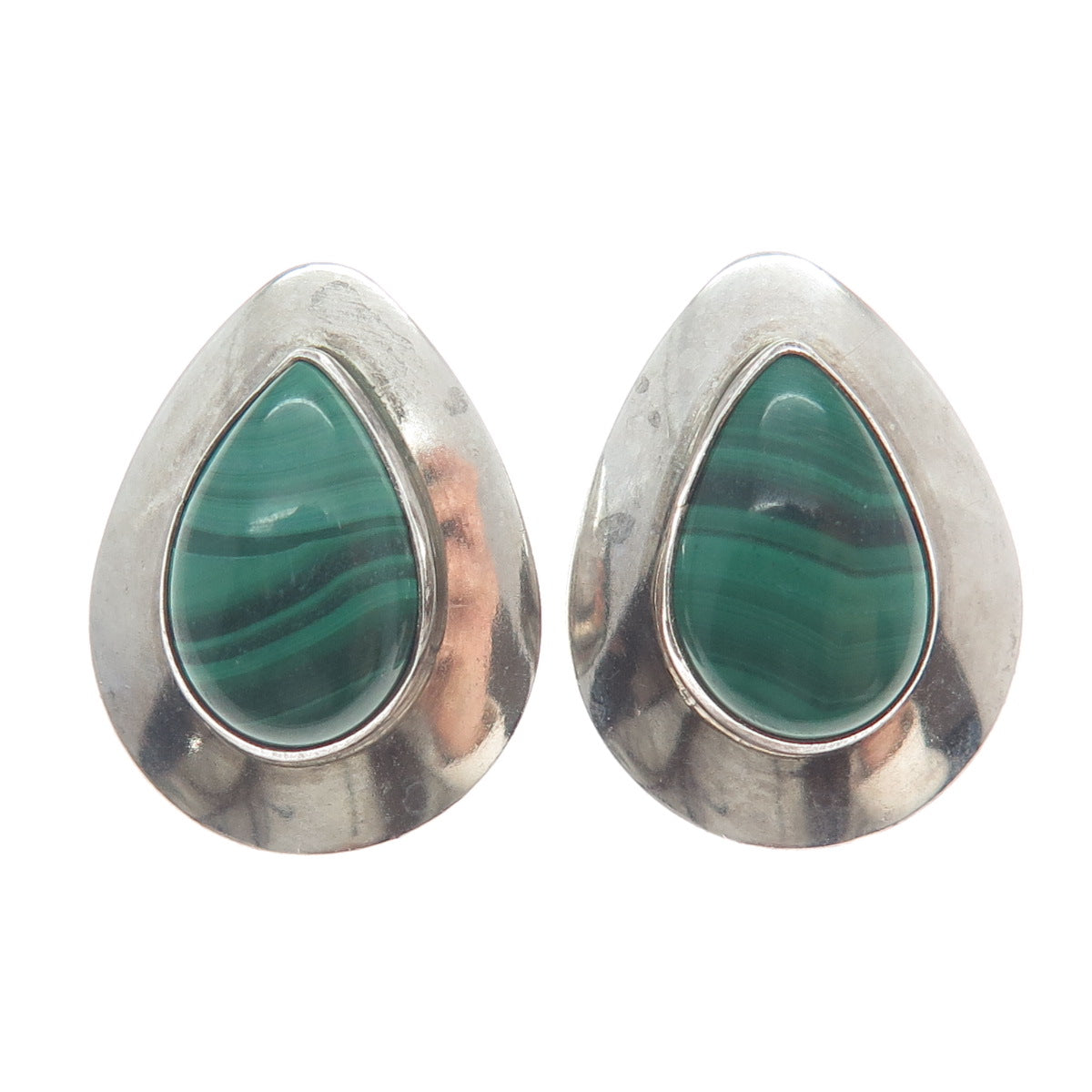 Old Pawn 925 Sterling Silver Vintage Southwestern Malachite Teardrop Earrings
