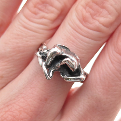 925 Sterling Silver Vintage Erotic Scene Oxidized Ring Size 9.75