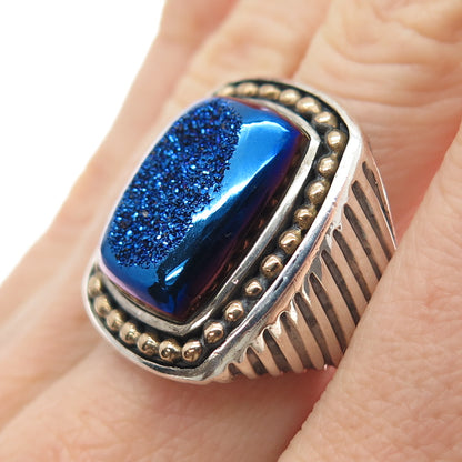 AKR AMY KAHN RUSSELL Sterling Silver 2-Tone Vintage Real Blue Druzy Ring Size 7