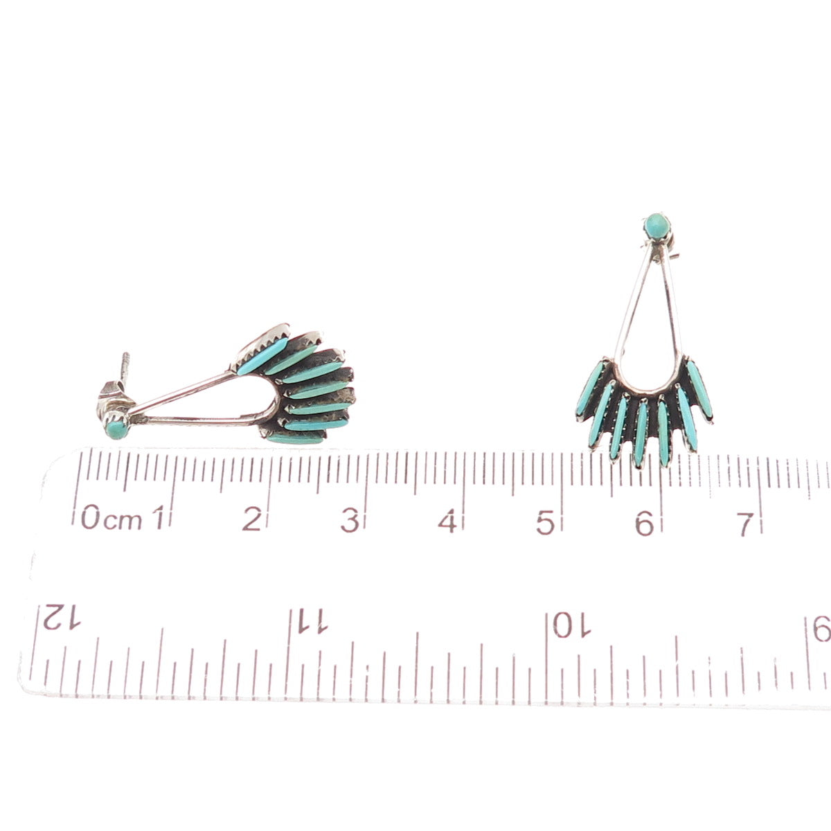 Old Pawn Sterling Silver Vintage Turquoise Needlepoint Tribal Dangle Earrings