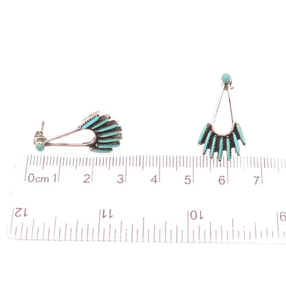 Old Pawn Sterling Silver Vintage Turquoise Needlepoint Tribal Dangle Earrings
