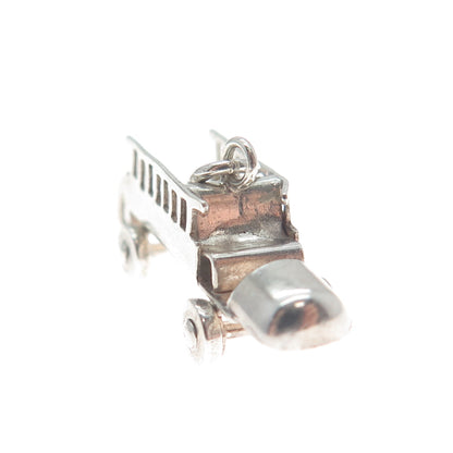 925 Sterling Silver Antique Art Deco School Bus Minimalist 3D Charm Pendant