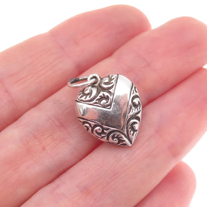925 Sterling Silver Antique Art Deco Engraved Chatelaine Heart Charm Pendant