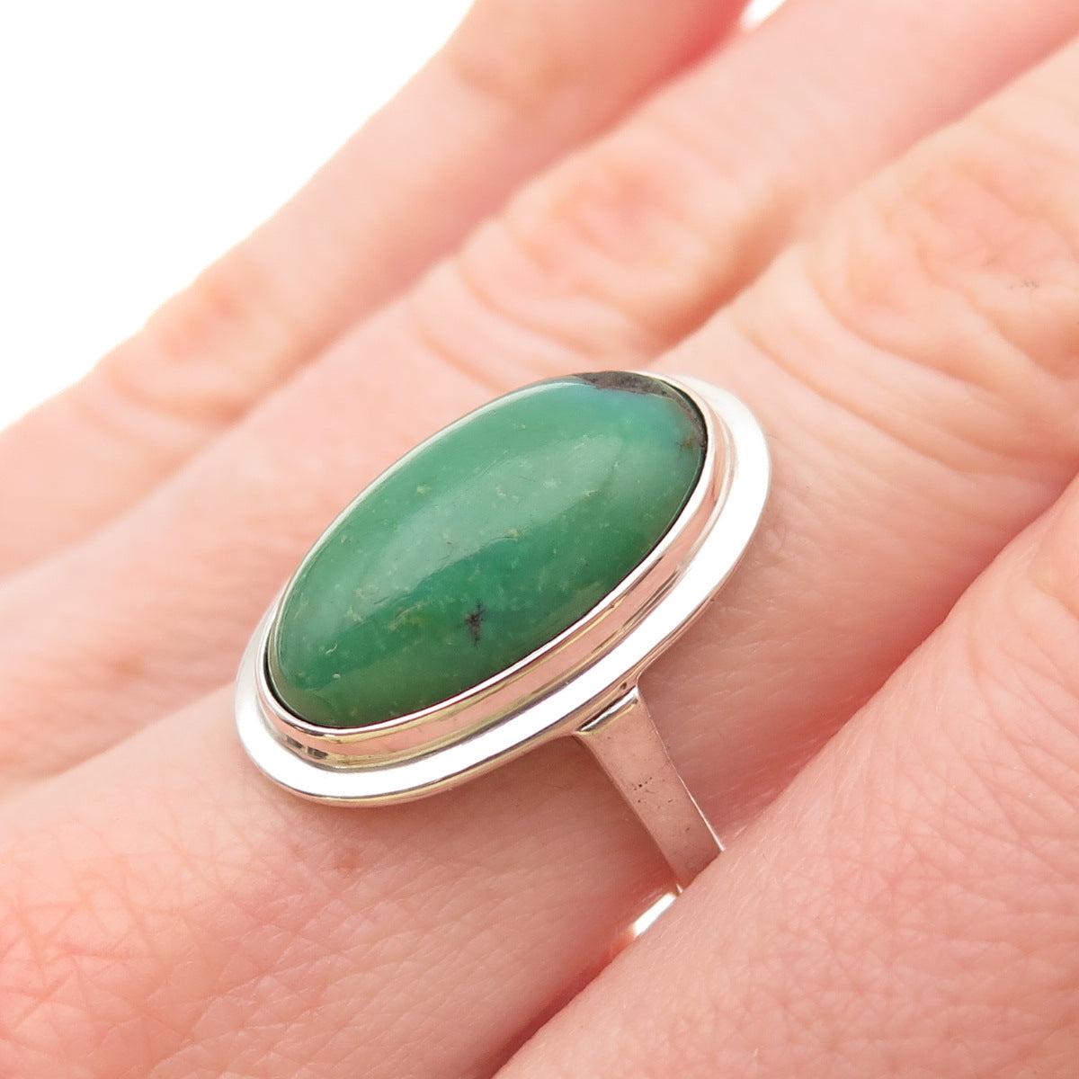800 Silver Antique Art Deco GS Italy Real Chrysoprase Ring Size 6.75