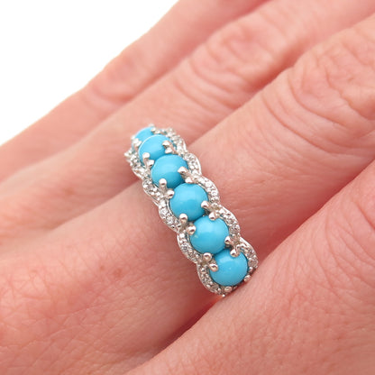 925 Sterling Silver Real Sleeping Beauty Turquoise & White Topaz Ring Size 8