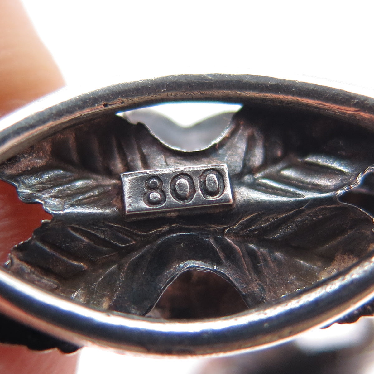 800 Silver Antique Art Deco Clover Flower Oxidized Link Bracelet 7.25"