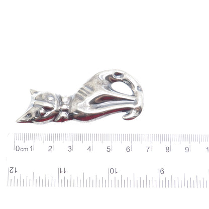 925 Sterling Silver Vintage Mexico Sitting Cat Oxidized Pin Brooch