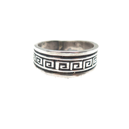 925 Sterling Silver Vintage Greek Key Oxidized Ring Size 7