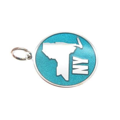 925 Sterling Silver Turquoise Enamel New York State Map Minimalist Charm Pendant