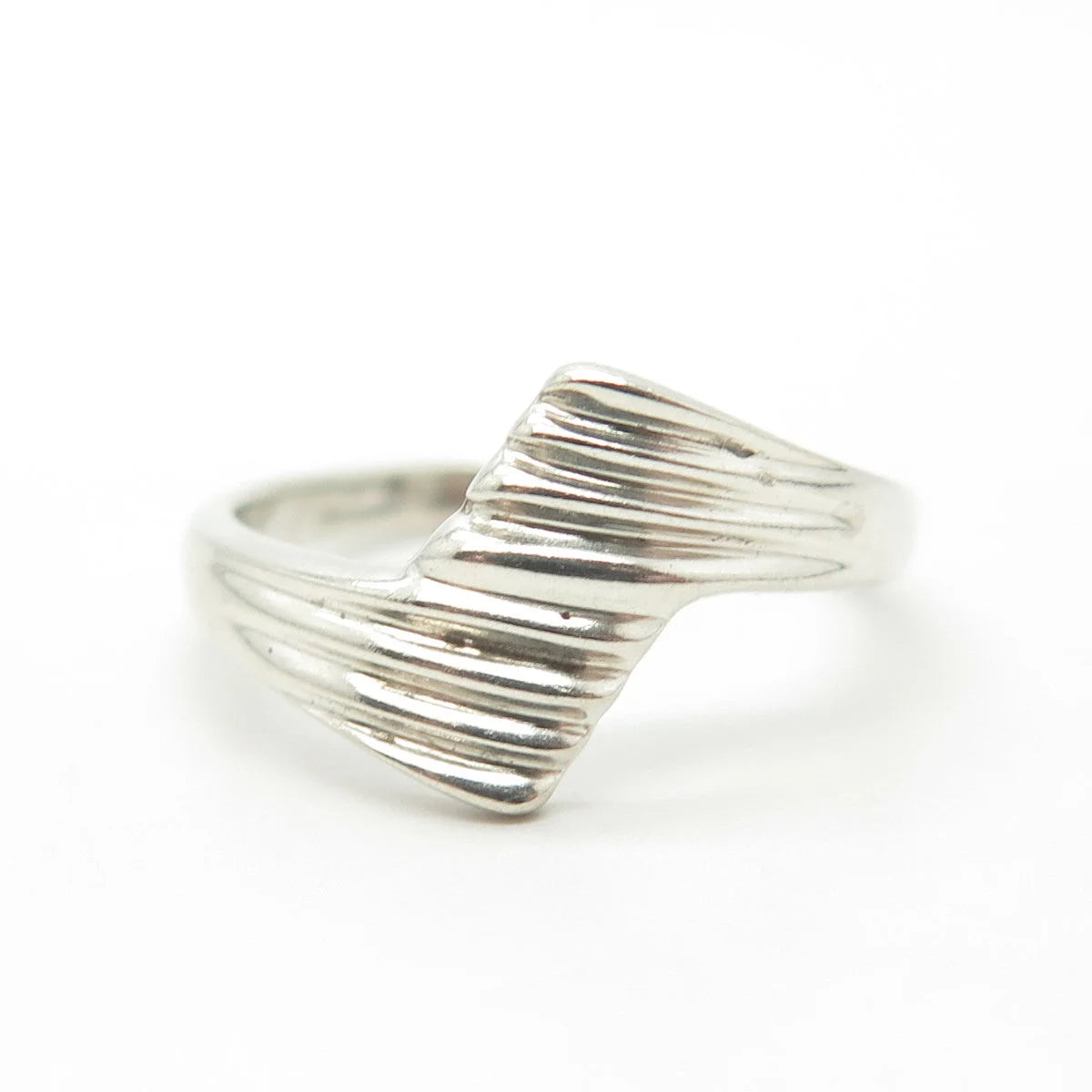 925 Sterling Silver Vintage Modernist Bypass Cocktail Ring Size 6.75