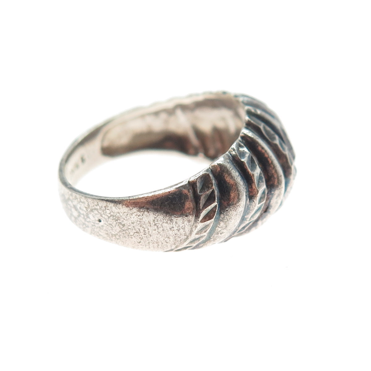 925 Sterling Silver Vintage Modernist Ribbed Dome Oxidized Ring Size 6.5