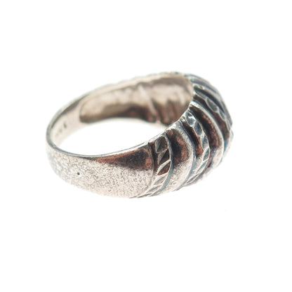 925 Sterling Silver Vintage Modernist Ribbed Dome Oxidized Ring Size 6.5