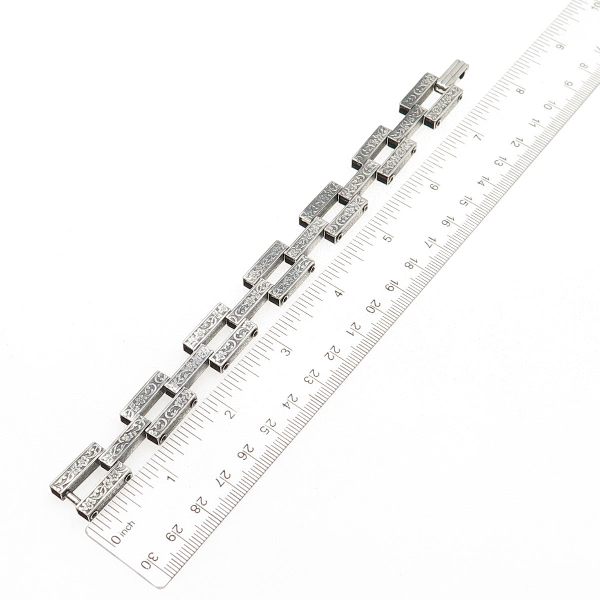 925 Sterling Silver Antique Art Deco Forget Me Not Oxidized Bracelet 7"