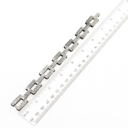 925 Sterling Silver Antique Art Deco Forget Me Not Oxidized Bracelet 7"