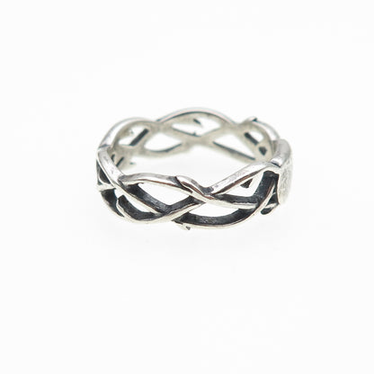 WALDECK 925 Sterling Silver Vintage Woven Wire Oxidized Band Ring Size 6.25
