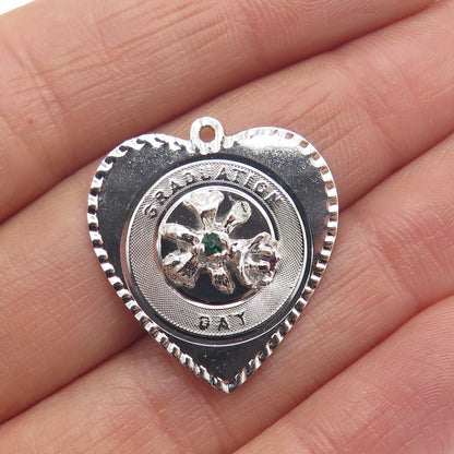 TOWN & COUTRY Sterling Silver Vintage Rhinestone "Graduation Day" Heart Pendant