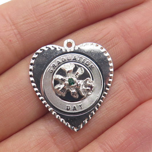 TOWN & COUTRY Sterling Silver Vintage Rhinestone "Graduation Day" Heart Pendant