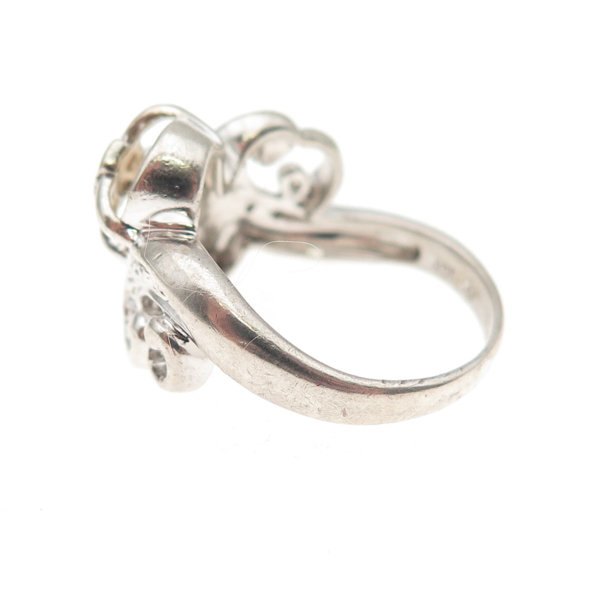 925 Sterling Silver 2-Tone Real Diamond Accent He Walks w/ Me Cross Ring Size 6