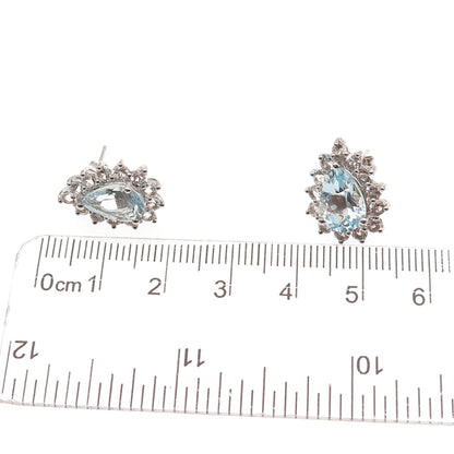 Harold Trujillo 925 Sterling Silver Real Blue & White Topaz Teardrop Earrings