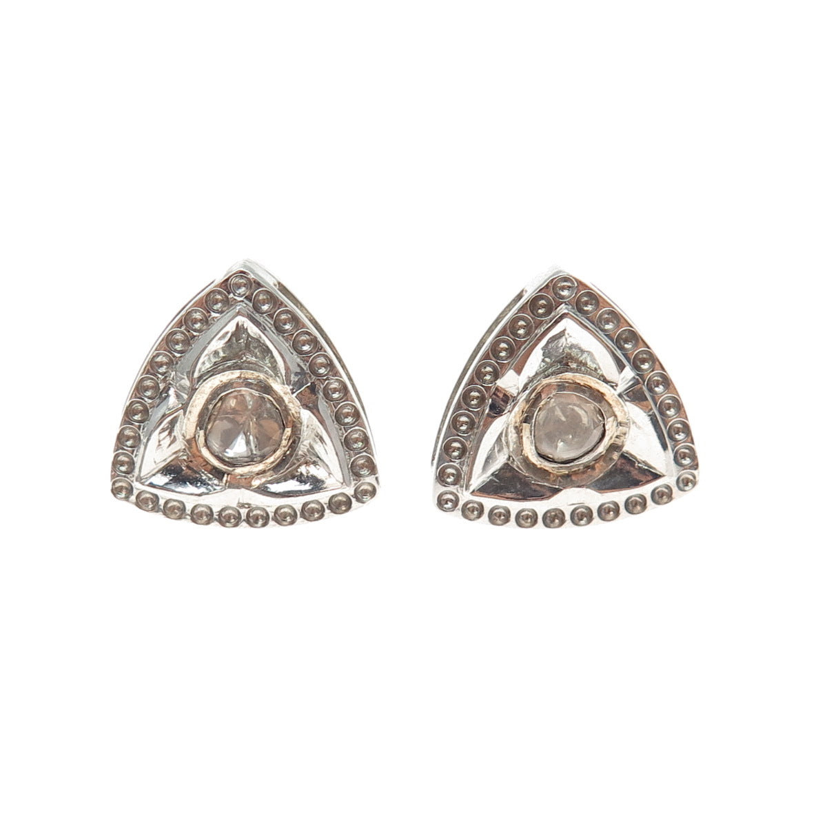 925 Sterling Silver Vintage Real Diamond Modernist Triangle Stud Earrings
