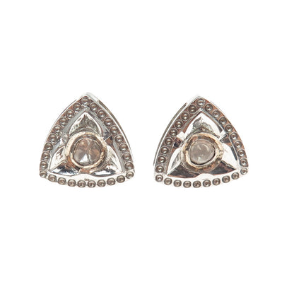 925 Sterling Silver Vintage Real Diamond Modernist Triangle Stud Earrings