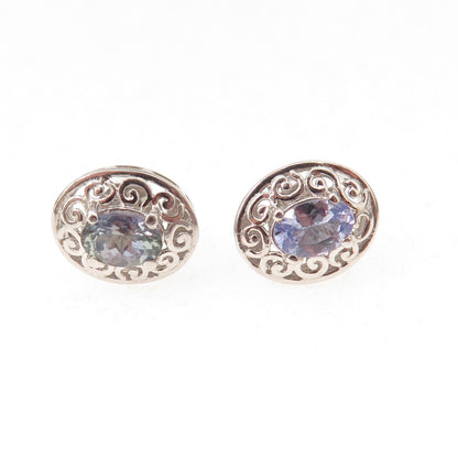 Chuck Clemency 925 Sterling Silver Real Oval-Cut Iolite Floral Stud Earrings