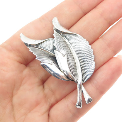 BEAU 925 Sterling Silver Vintage Modernist Floral Leaf Oxidized Pin Brooch