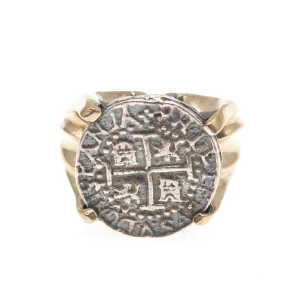 925 Sterling 14K Gold Filled Vintage Atocha Shipwreck Spanish Ring Size 10.75