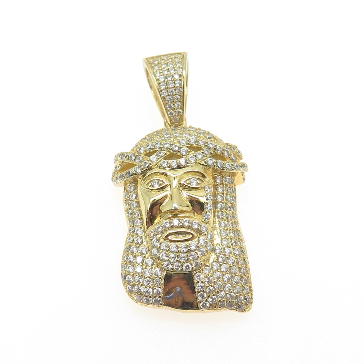 925 Sterling Silver Gold Plated Pave C Z Jesus Religious Pendant