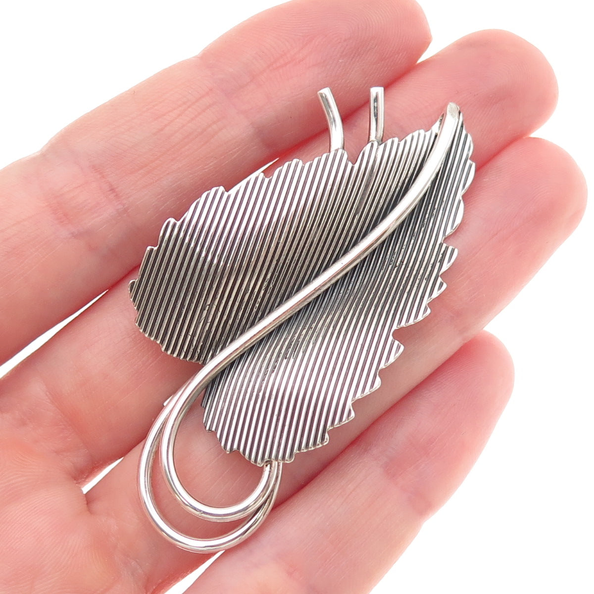 Danecraft 925 Sterling Silver Vintage Modernist Floral Oxidized Pin Brooch