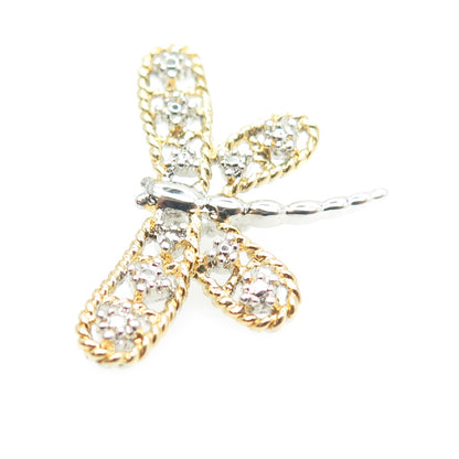 HAN 925 Sterling Silver 2-Tone Real Diamond Accent Dragonfly Pendant