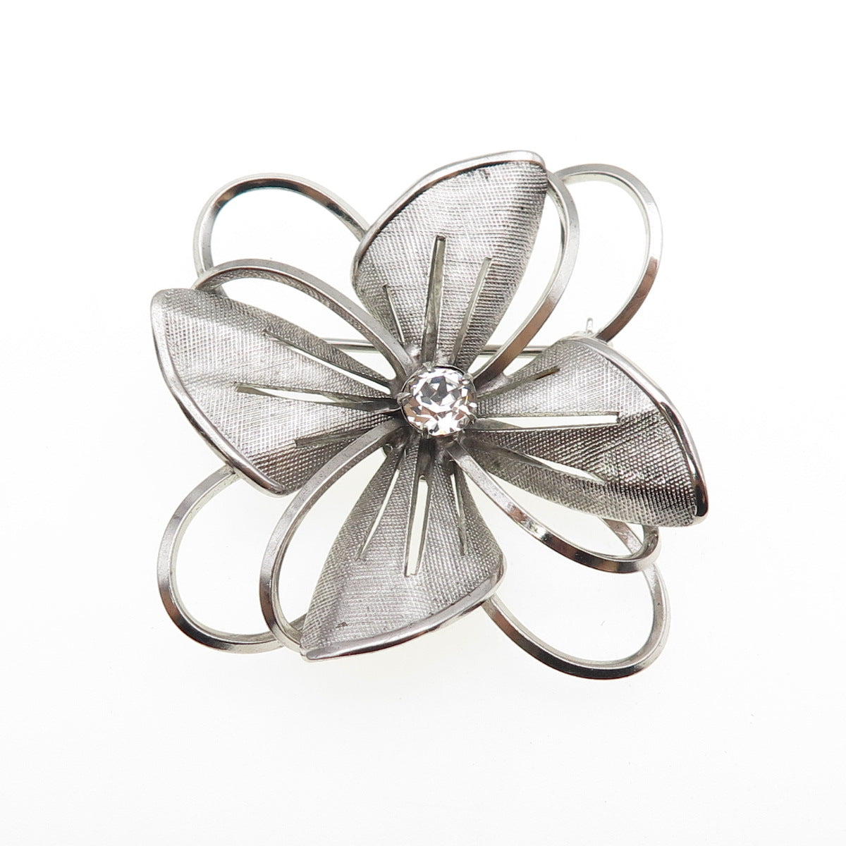 CARL ART 925 Sterling Silver Antique Art Deco Rhinestone Flower Pin Brooch