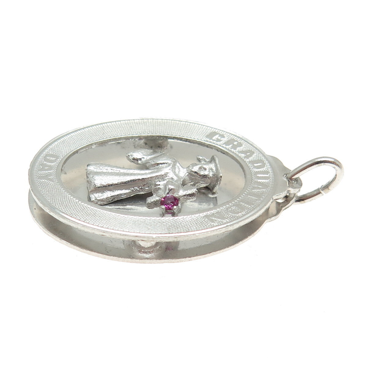 925 Sterling Silver Vintage Pink Rhinestone "Graduation Day" Student Pendant