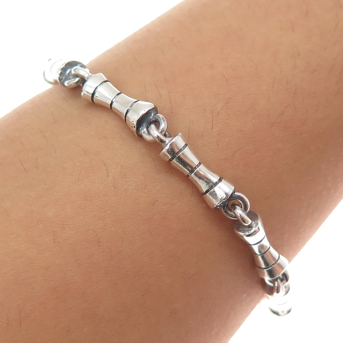 925 Sterling Silver Vintage Modernist Bar Link Oxidized Bracelet 7"