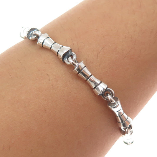 925 Sterling Silver Vintage Modernist Bar Link Oxidized Bracelet 7"