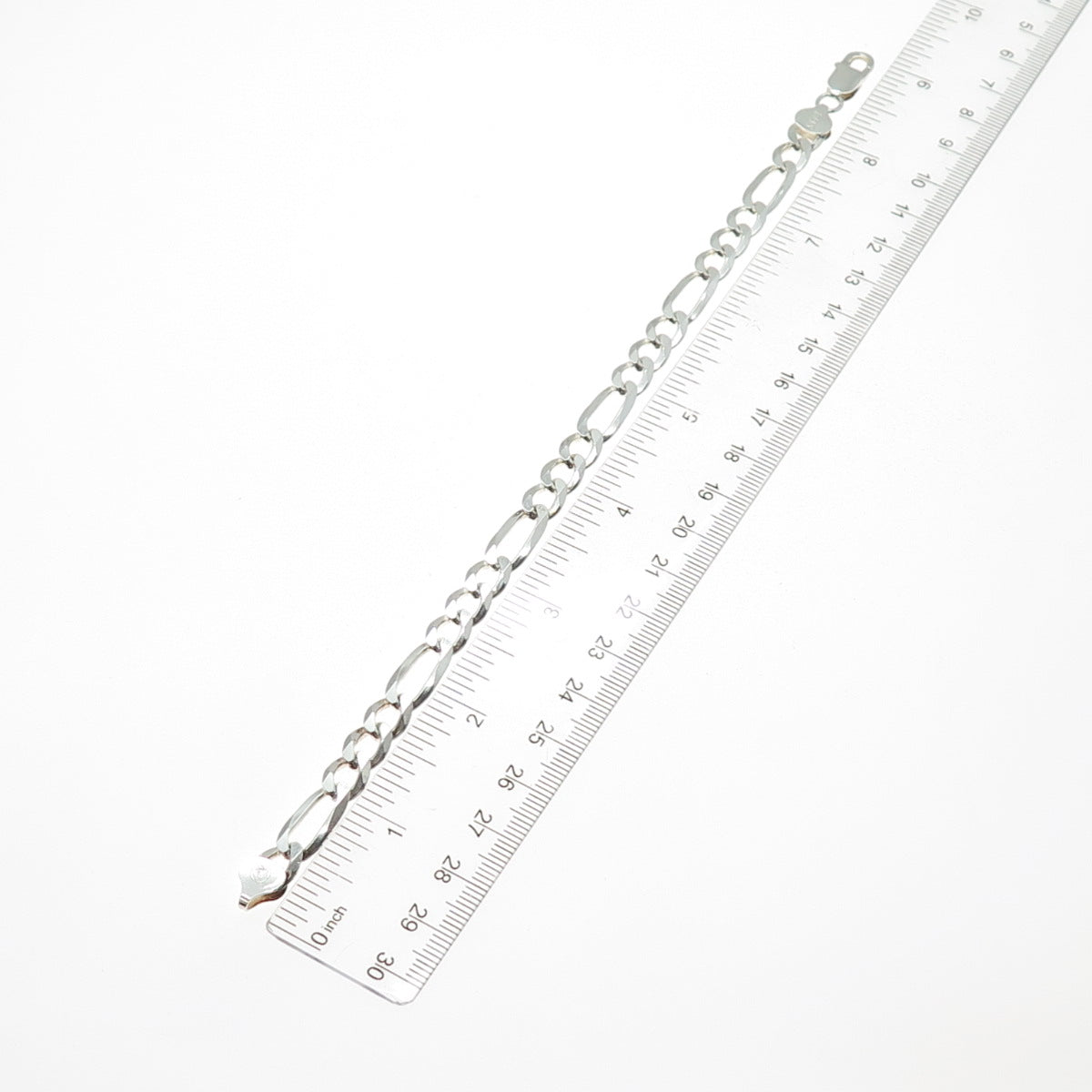 925 Sterling Silver Vintage Italy Figaro Link Bracelet 8.75"