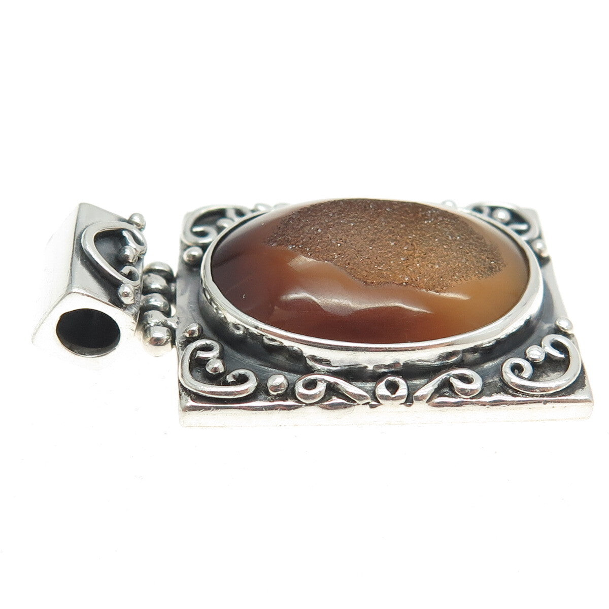 925 Sterling Silver Vintage Real Druzy Agate Swirl Pendant