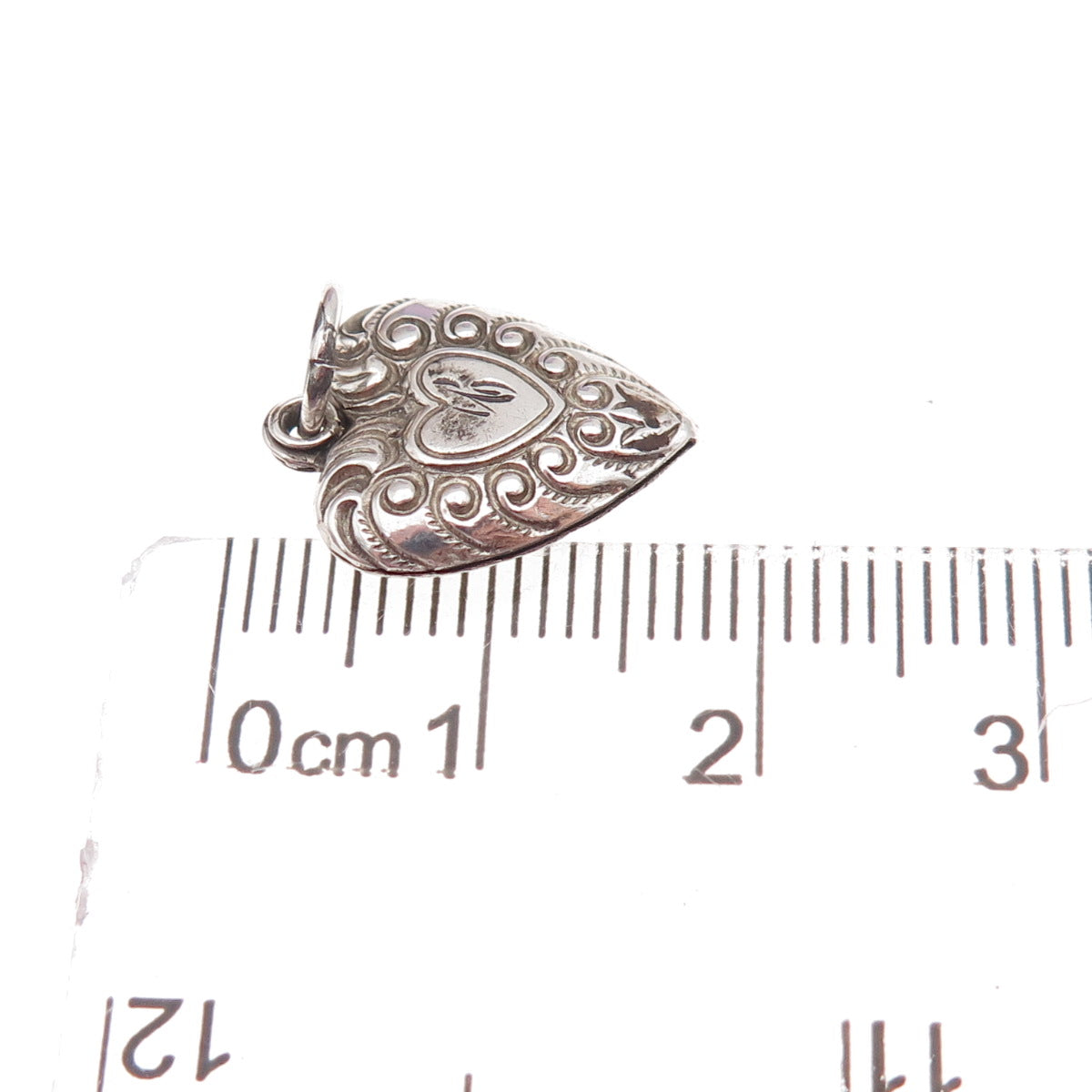 925 Sterling Silver Antique Art Deco Engraved Heart Chatelaine Charm Pendant
