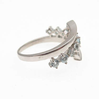 925 Sterling Silver Real Round-Cut Blue Topaz Bypass Ring Size 8