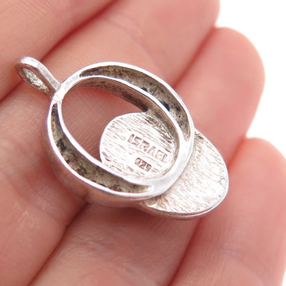 925 Sterling Silver Vintage Israel Real Agate Modernist Charm Pendant