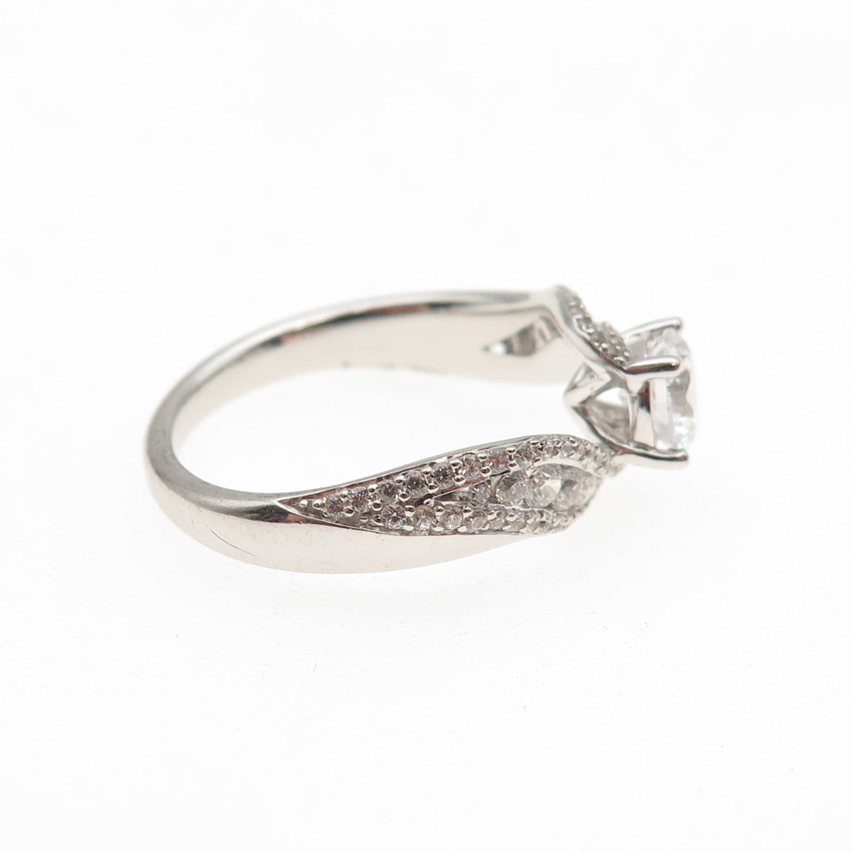 925 Sterling Silver Round-Cut C Z Engagement Bypass Ring Size 6.75