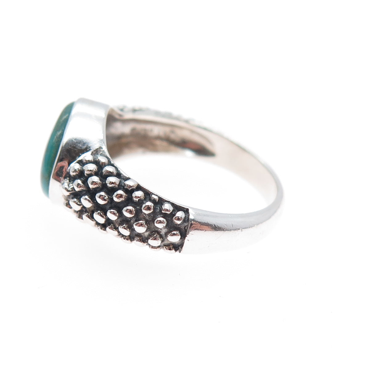 925 Sterling Silver Vintage Real Kingman Turquoise Beaded Oxidized Ring Size 8