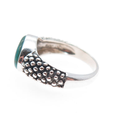 925 Sterling Silver Vintage Real Kingman Turquoise Beaded Oxidized Ring Size 8