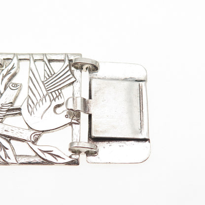 925 Sterling Silver Antique Art Deco Dove Peace Bird Panel Link Bracelet 6.5"