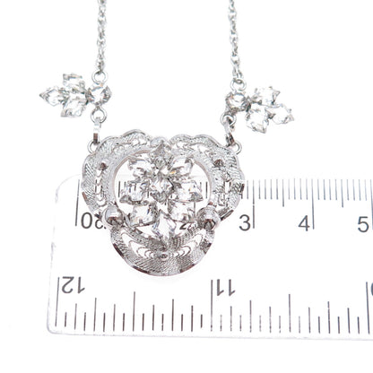 AM LEE 925 Sterling Silver Antique Art Deco Rhinestone Filigree Necklace 16"