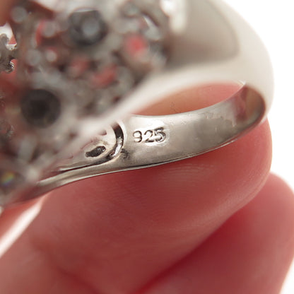 925 Sterling Silver Round-Cut C Z Cluster Dome Ring Size 6.25