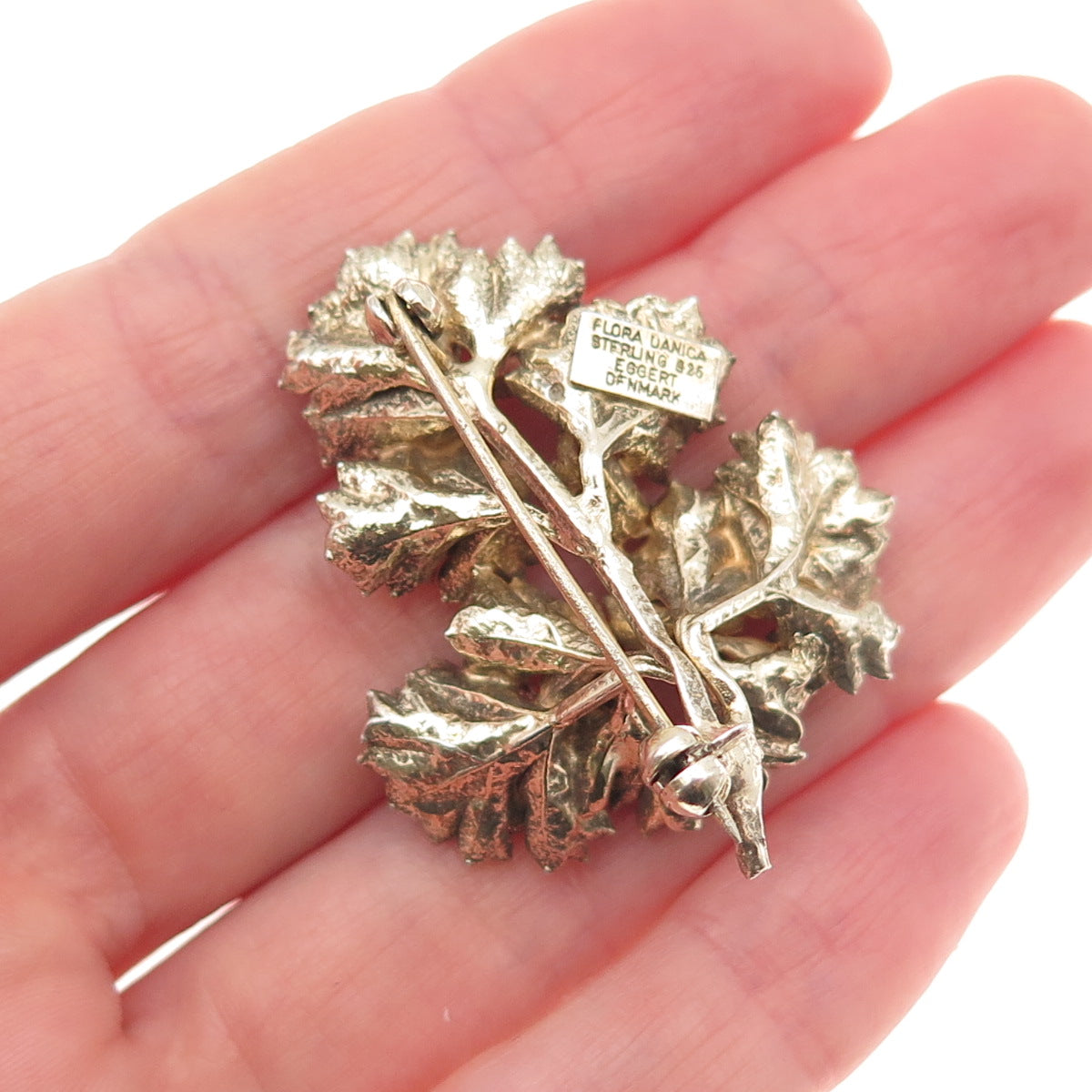 Eggert 925 Sterling Silver Gold Plated Vintage Denmark Flora Danica Pin Brooch